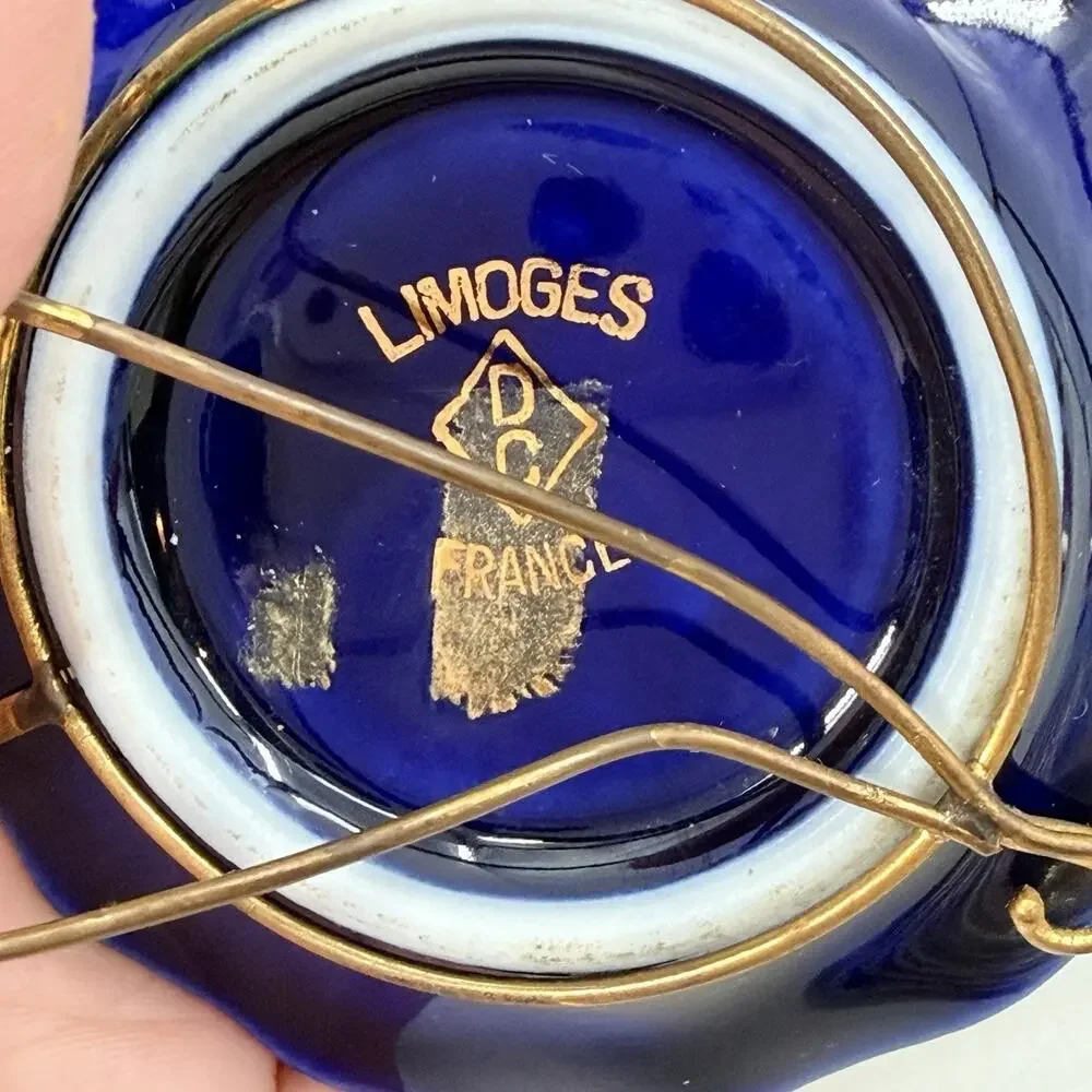 Limoges France Cobalt Blue Romantic Courting Couple Miniature Plate With Stand